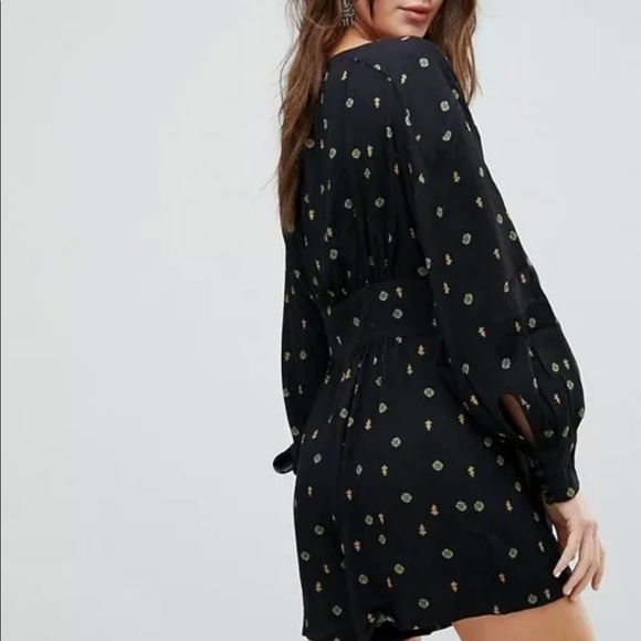 Free People black romper with gold green designs - Picture 5 of 11